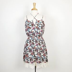 Wild Daisy Sleeveless‎ Floral Sundress Womens Size L Crochet Hem Elastic Waist